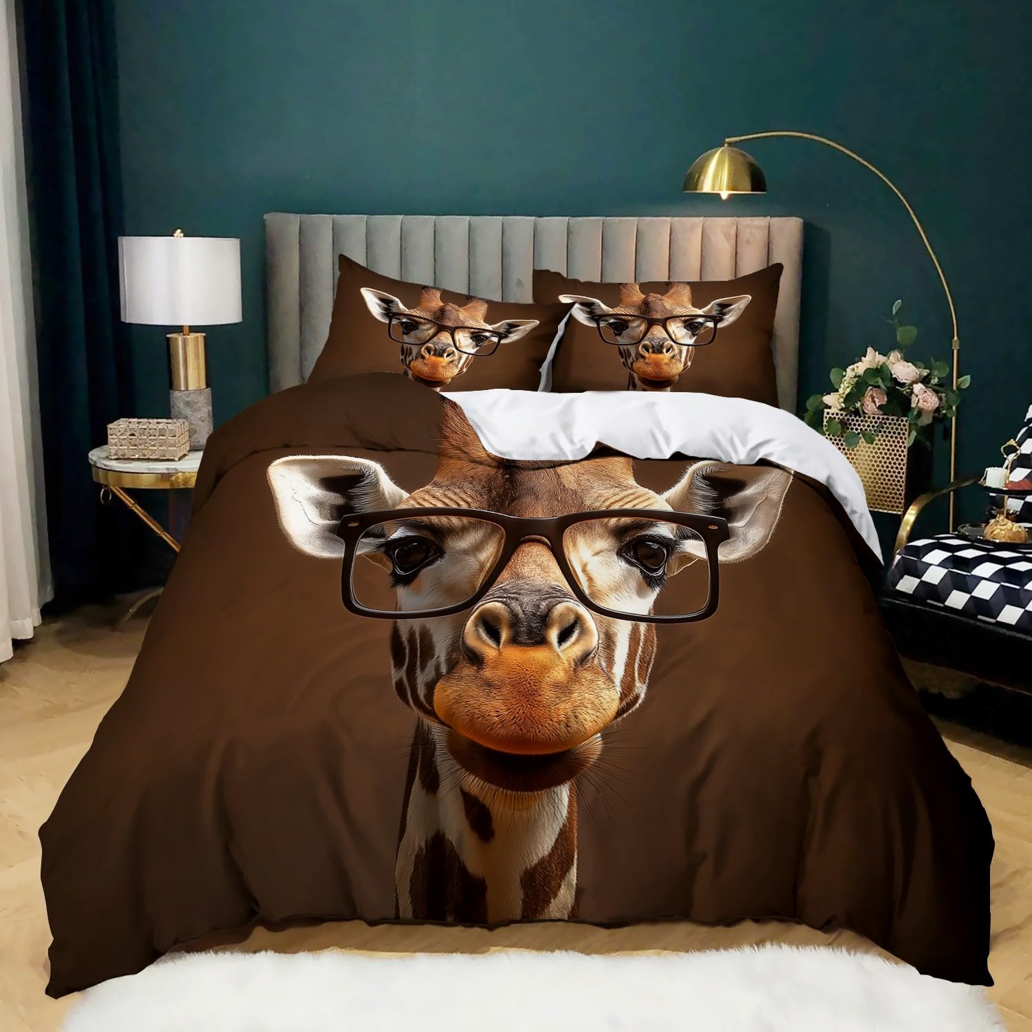 Marrón Funda Nordica Cama 90 de 3 Piezas Jirafa Animal Juego de Funda Nordica 150x200 cm Suave Transpirable y 2 x Fundas de Almohada de 50x75 para Ropa de Cama Infantil Niño Chico Niña