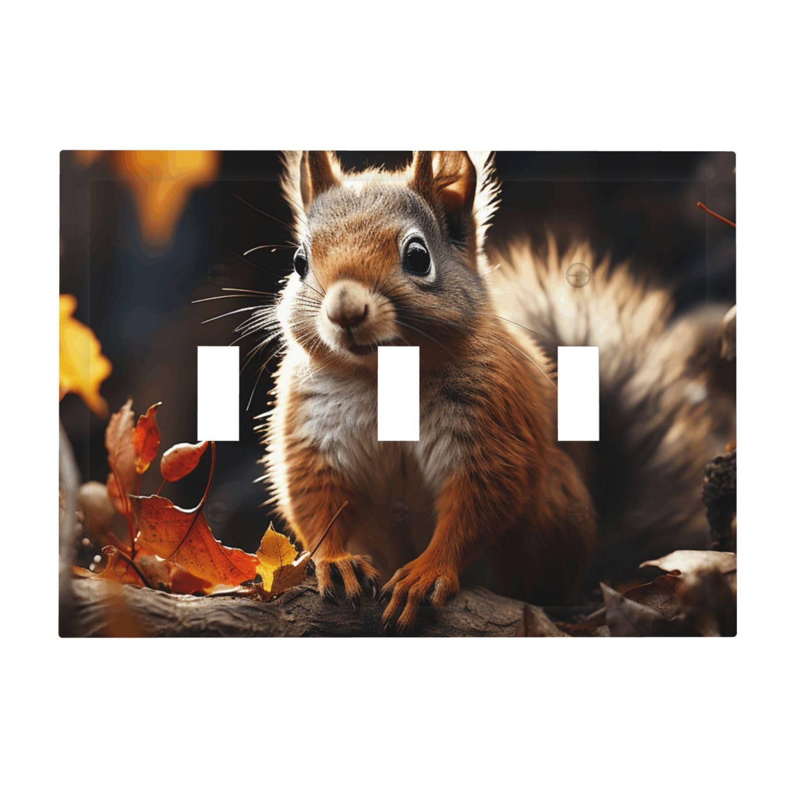 Kloph Squirrel In The Woods Decorator Light Switch Covers Wall Plate 3-Gang Mid Size 6.7" X 4.8" Triple Toggle Switch Wallplate Decorative 3 Gang Wall Switch Plate Covers Polycarbonate Thermoplastic