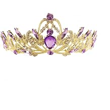 Gold Purple Rhinestone Tiara Crown for Women - Sparkling Crystal Princess Headpiece for Wedding, Prom, Birthday Party, Halloween Cosplay & Valentine's Day