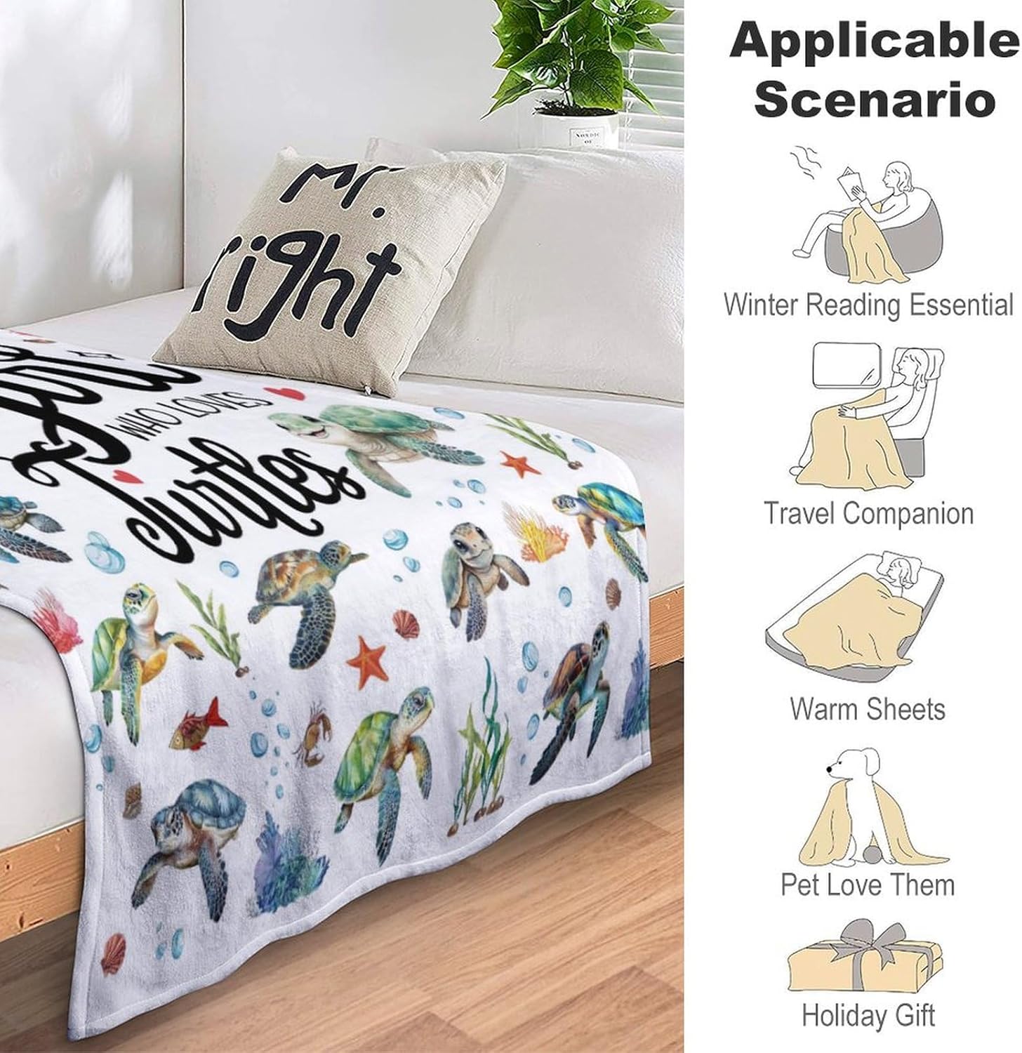 Sea Turtle Blanket Just A Girl Who Loves Turtle Blankets Soft Warmth Flannel Throw Blankets Bedding Decor for Kids Girls Adults Gifts All Season 50"x40" - Image 7