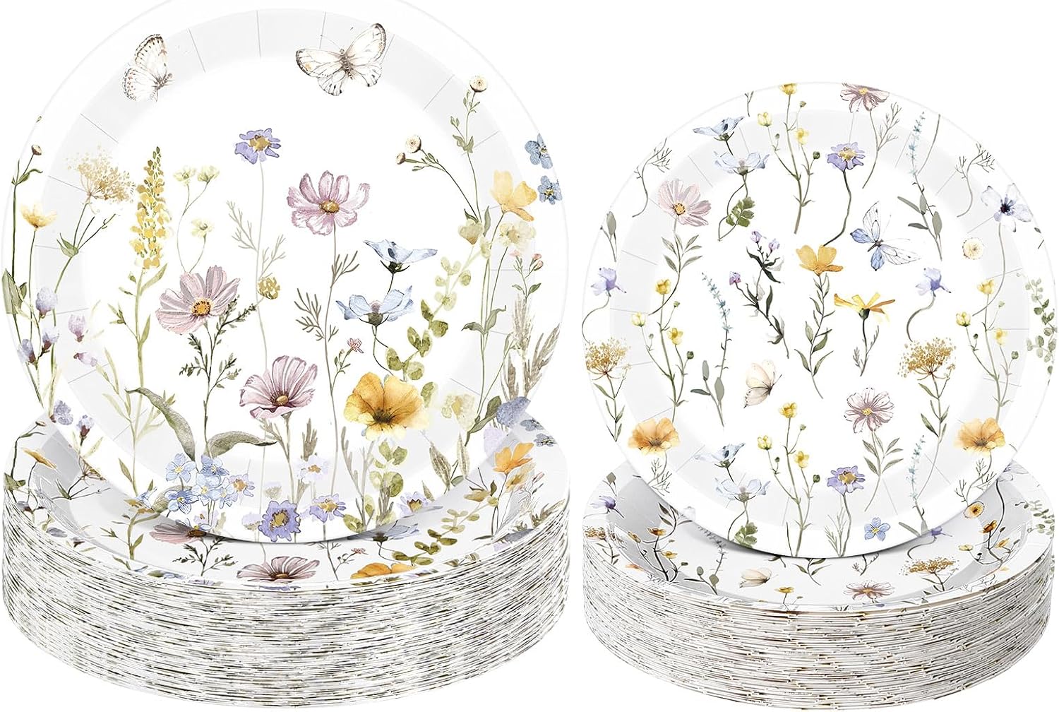 Pickmesh 60 Pcs Wildflower Paper Plates 9 in and 7 in Disposable Floral Dinner Plates Watercolor Spring Flower Dessert Party Dinnerware for Tea Party Birthday Baby Shower Bridal Shower