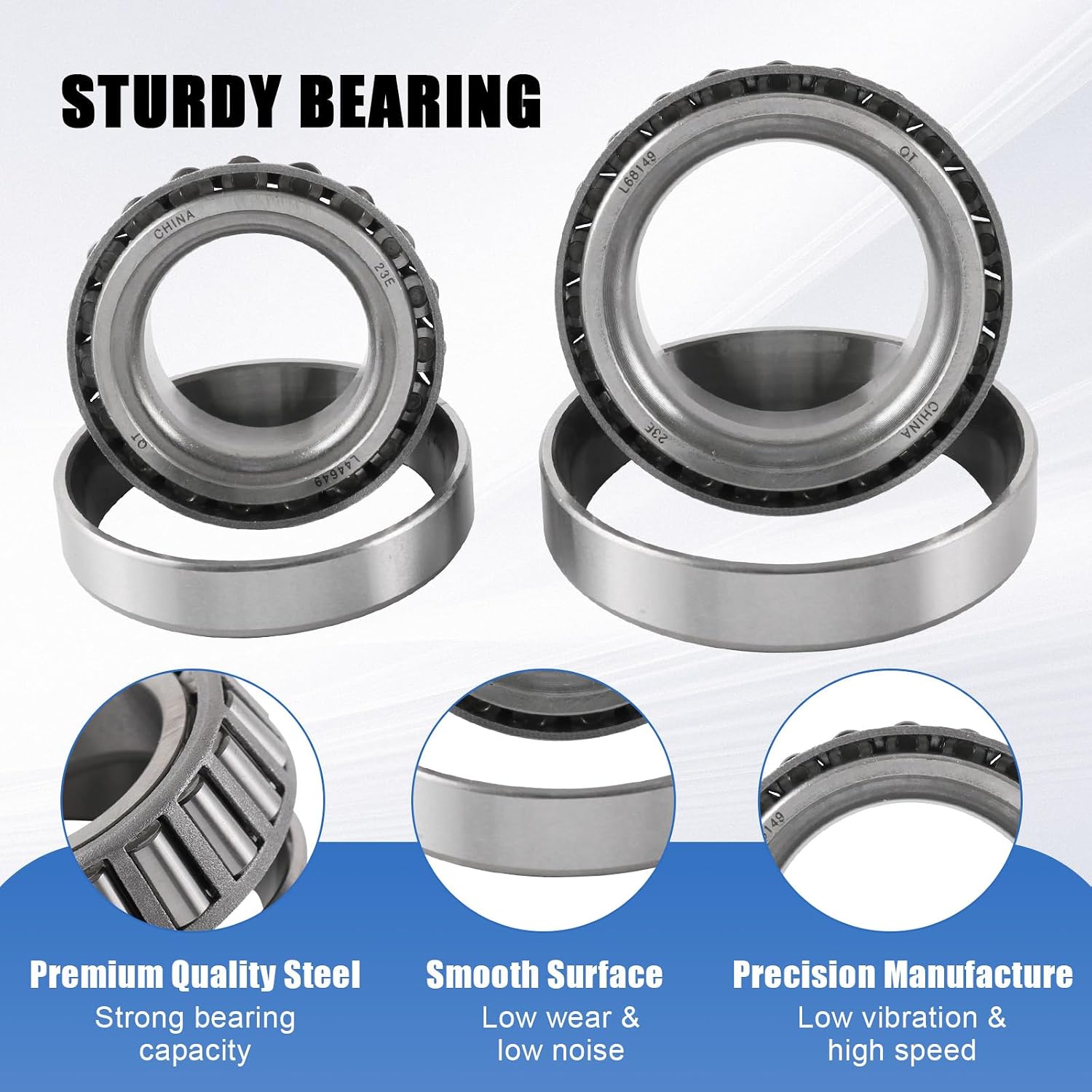 4 Sets 3500 LB Trailer Axle Bearing Kits L68149 L44649 with 171255TB/10-19 Grease Seals I.D. 1.719'' for #84 Spindle