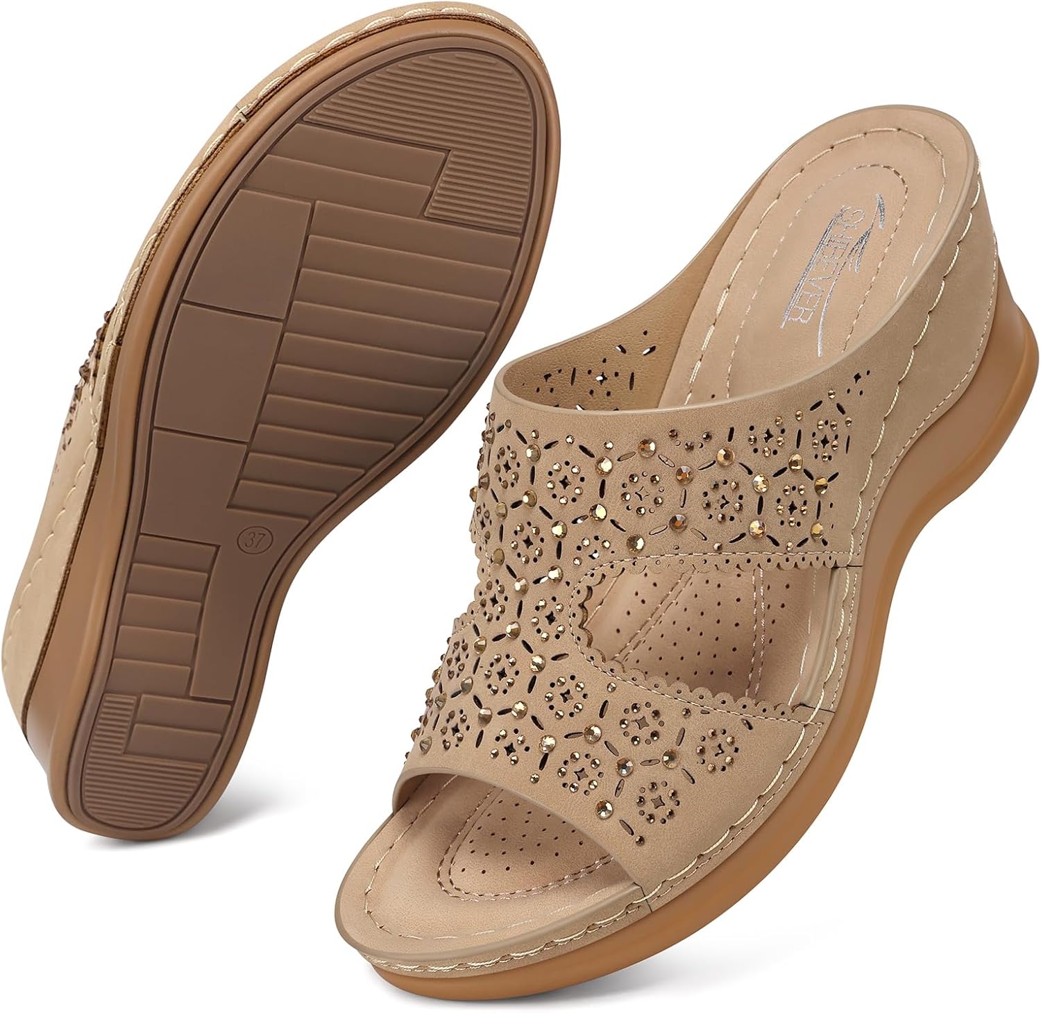 SHIBEVER Wedge Sandals for Women Dressy: Summer Slip On Womens - Slide Comfortable Walking Platform Sandals - Image 4