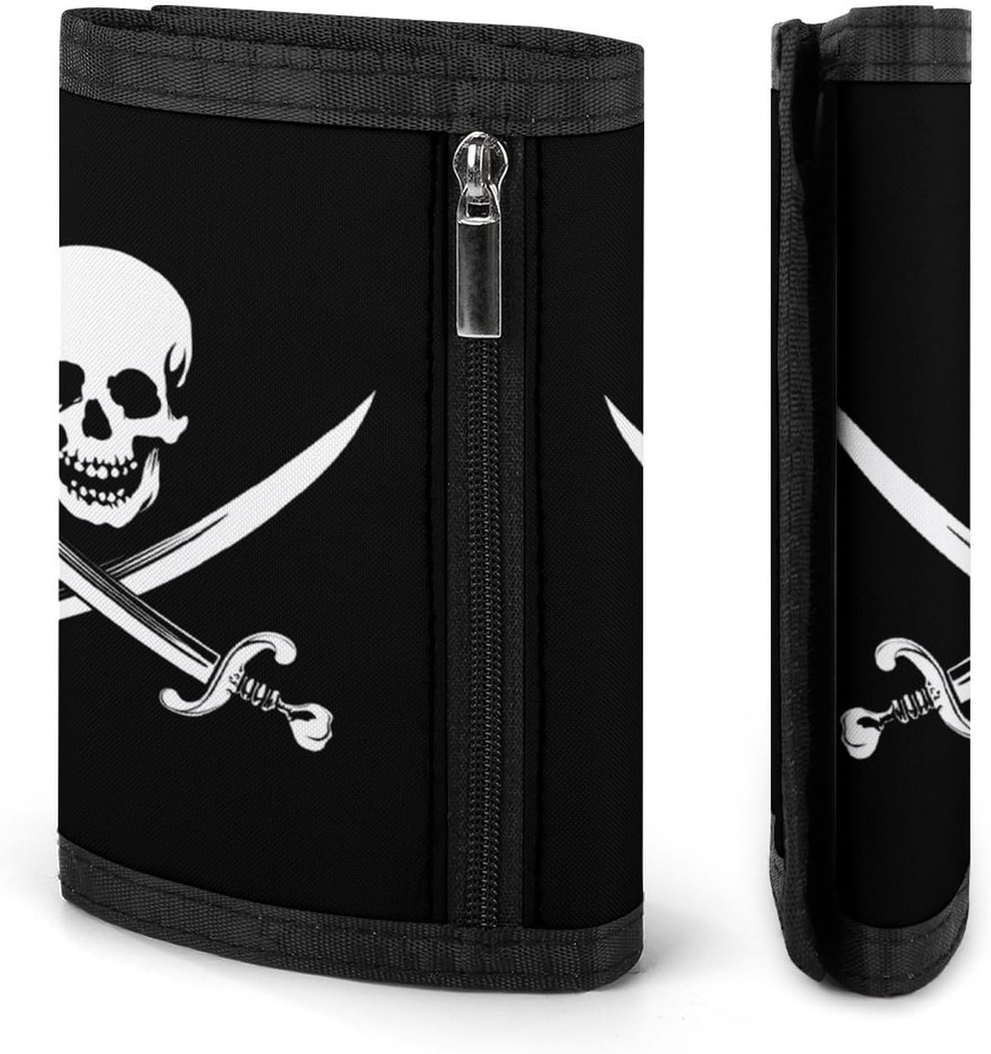Jolly Roger Skull And Crossbones Trendy Trifold Wallets with Keychain Slim Front Pockets Tri-Fold Wallet