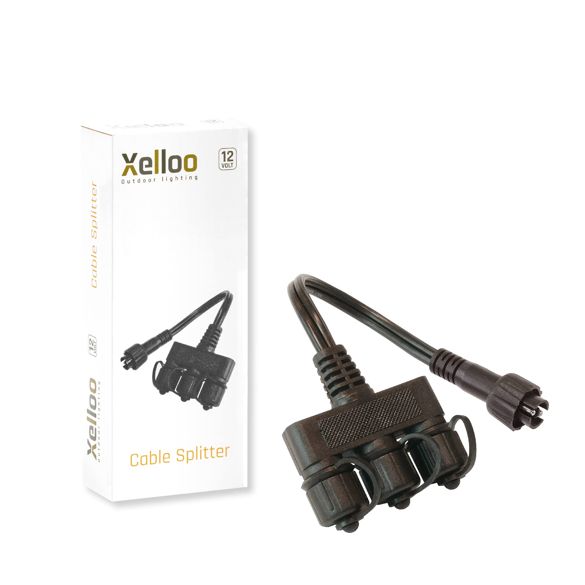 Xelloo® Rozgałęźnik Kablowy z 3 Złączami do Łatwego Rozdzielania Zestawów Oświetleniowych 12V - Wodoodporny i Odpowiedni do Wszystkich Zestawów Oświetlenia Zewnętrznego