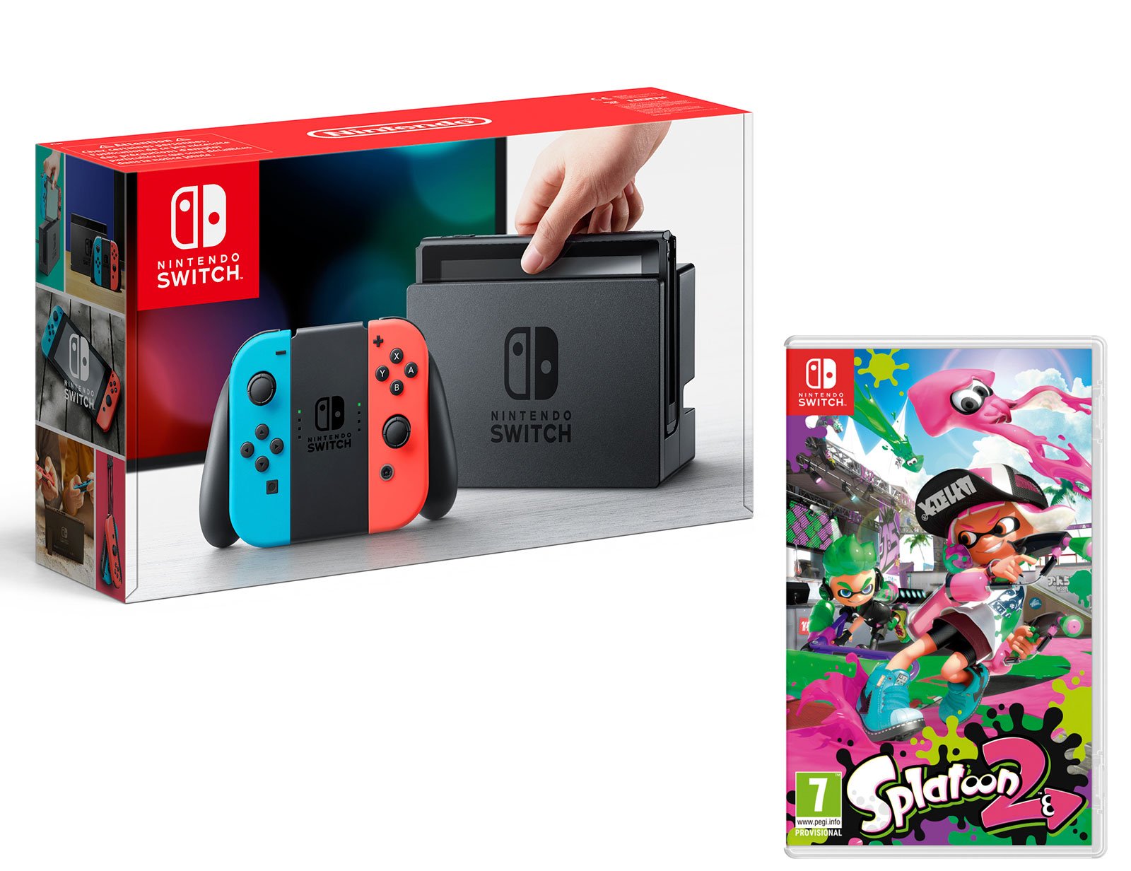 Nintendo Switch Console Rouge/Bleu Néon 32Go + Splatoon 2