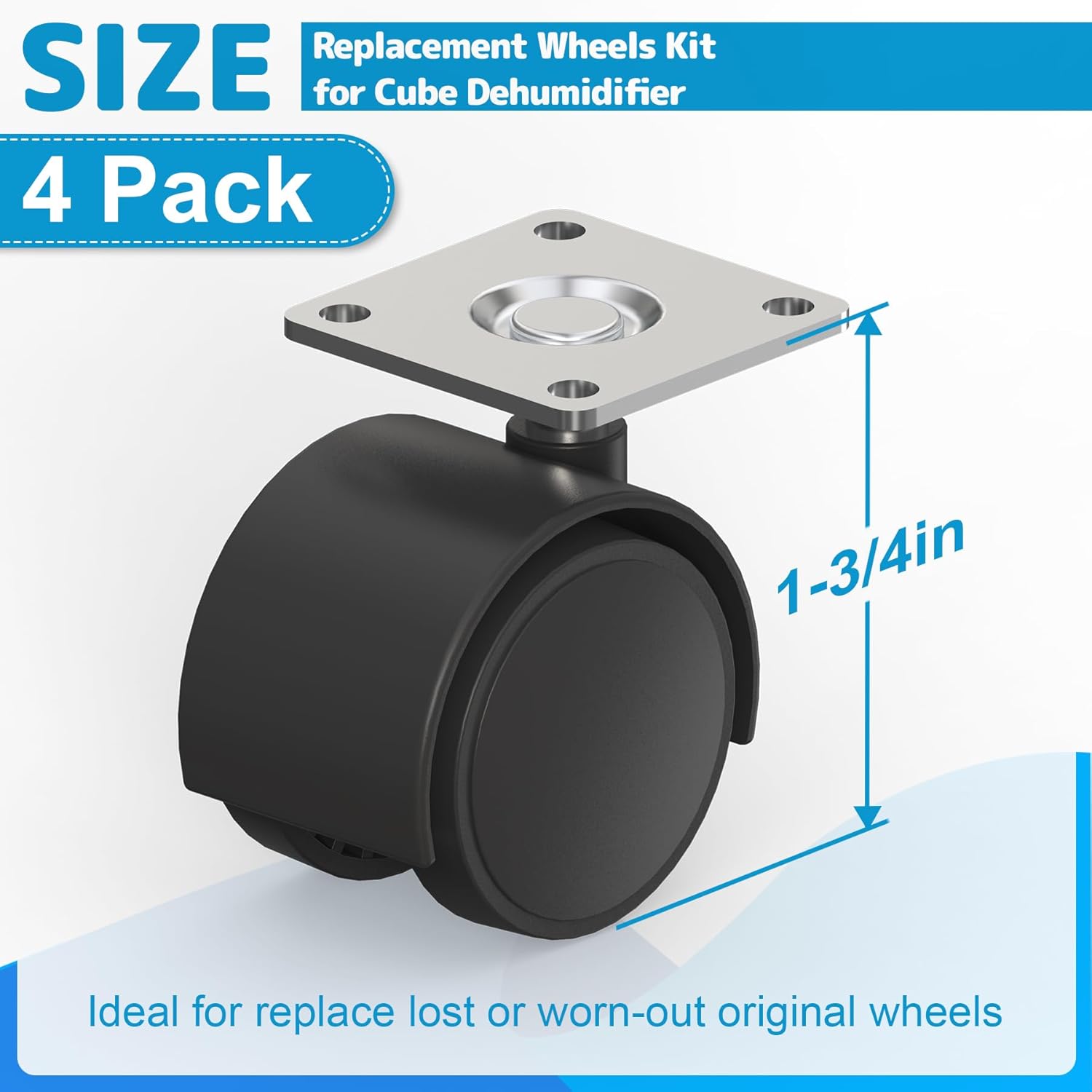 Air Jade Replacement Wheels Kit, Compatible with Midea Cube Dehumidifiers, 360° Silent Rollers for Easy Mobility and Drain, 4 Pack Heavy-Duty Casters Support up to 80 lbs