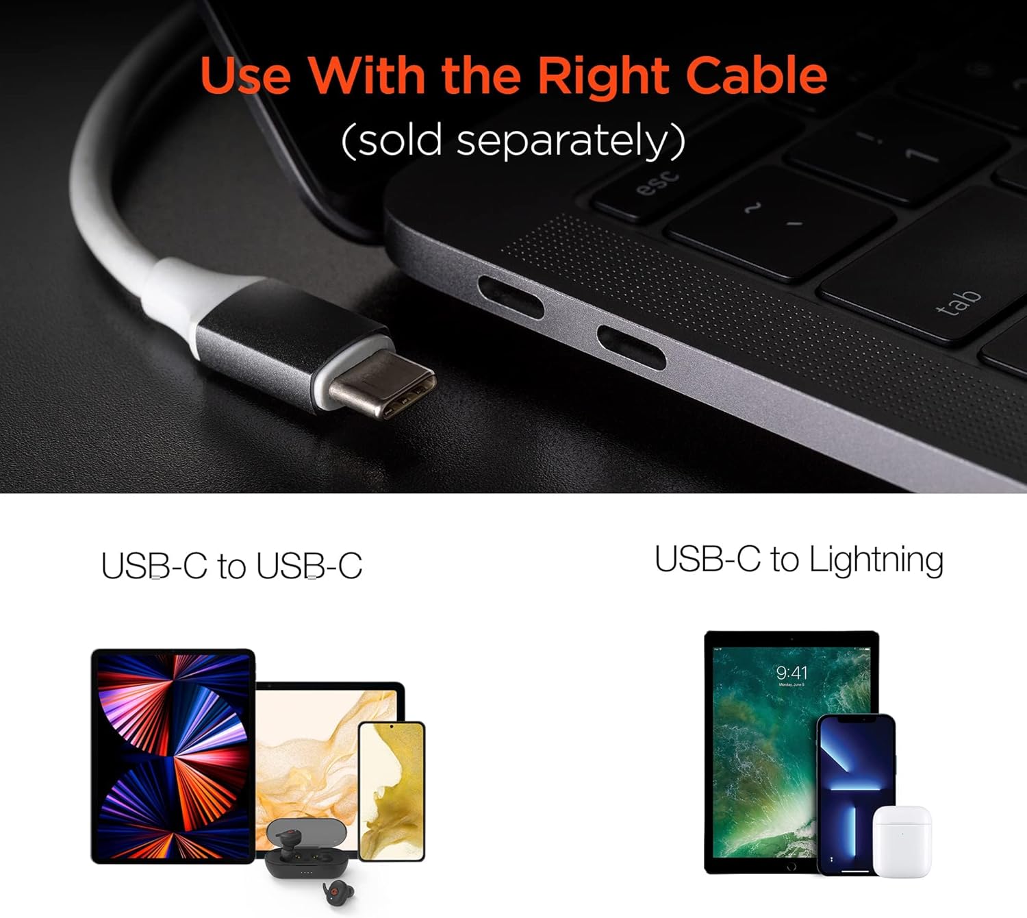 USB-C Laptop Wall Charger HyperGear Portable 45W USB-C PD Fast Charging Adapter Compatible for MacBook, iPhone 17/16/15 Galaxy S25/S24 & More (Black)