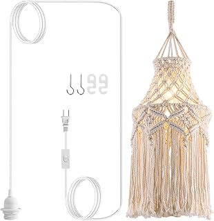 FLSFUHomeLighting Boho Macrame Plug-in Pendant Light - Handmade Hanging Lamp Shade with Switch for Bedroom Living Room Decor