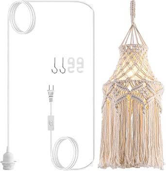 Boho Hanging Lamp with Handmade Macrame Shade