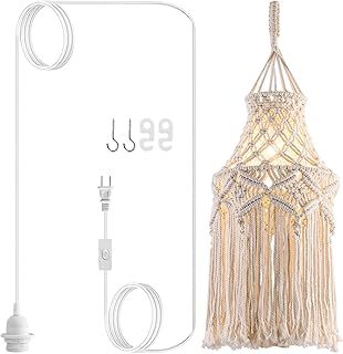 Boho Plug in Pendant Light Macrame Lamp Shade, Hanging Lamp with Plug in...