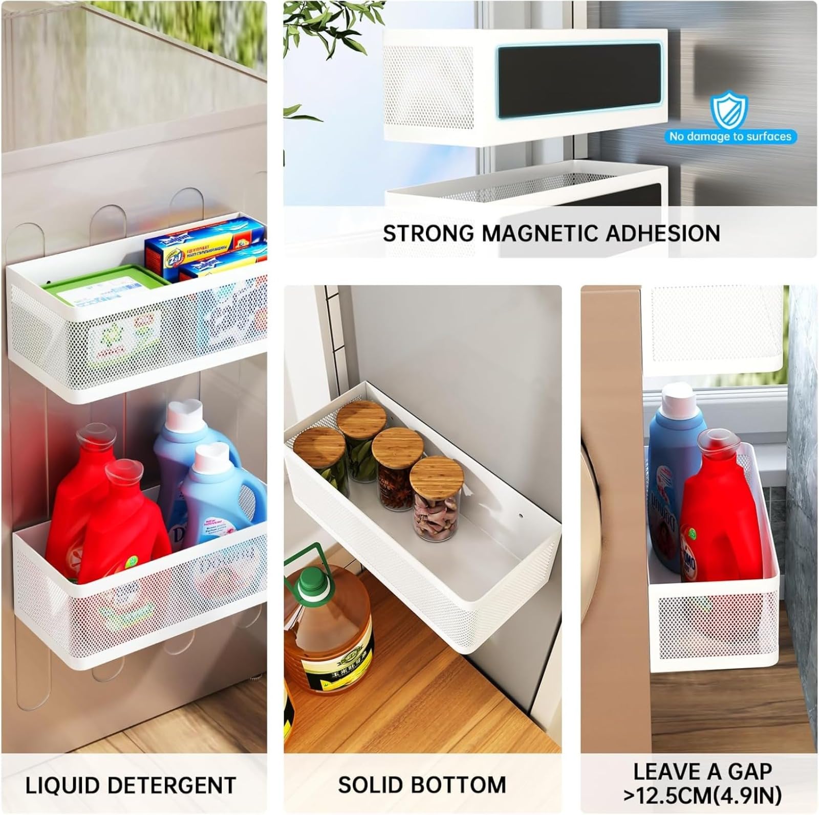 Kruidenrek Voor Op De Koelkast - Set Van 4 Magnetische Kruidenrekken Met Haken Ruimtebesparende Organizer Voor Koelkast En Magnetron Zwart Wasmachine Rek