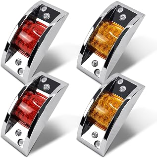 Sealed Side Marker Clearance Light Chrome Mount LED Trailer Tail Light for Truck, Trailers, Travel trailers, Golf Cart, 2 Amber + 2 Red