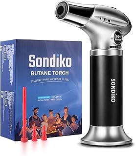 Sondiko Butane Torch Lighter S901, Refillable Soldering Torch with Safety Lock and Adjustable Flame for DIY, Creme Brulee, BBQ and Baking, Butane Gas Not Included