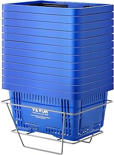 VEVOR Cesta Azul de la Compra con Asas y Soporte, 12 Piezas, 24 L, Cesta Portátil de la Compra de Plástico Duradero de 4...