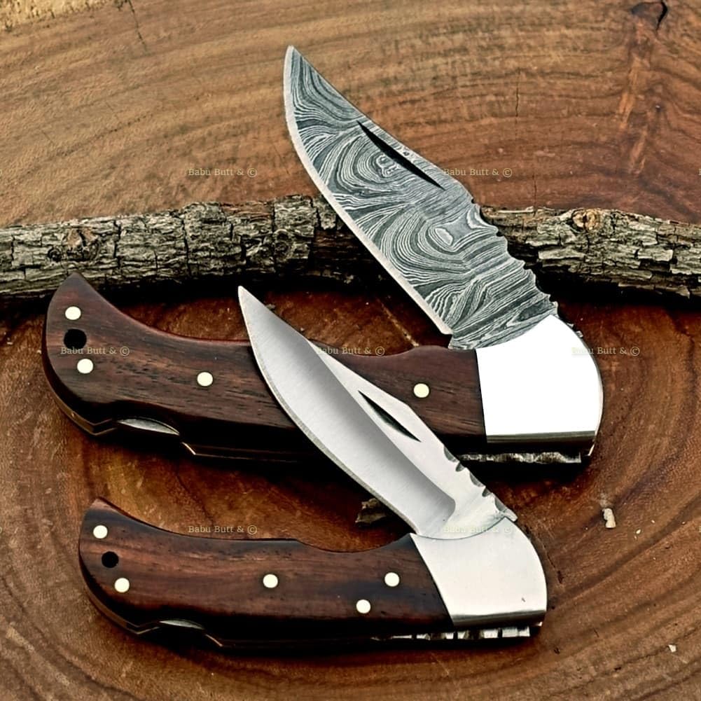Babu Butt & CO Ultimate Folding knife Rose Wood Pocket Knife Compact, Damascus Knife - Ideal for Outdoor, Survival, Camping & Everyday Use Knife Set, 2-Piece