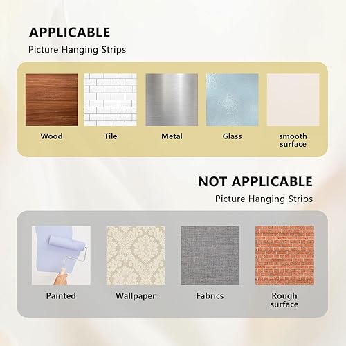 Miniatura 6 de Tiras medianas para colgar cuadros, cinta adhesiva de gancho y velcro, colgador de cuadros sin daños, tiras adhesivas impermeables para colgar