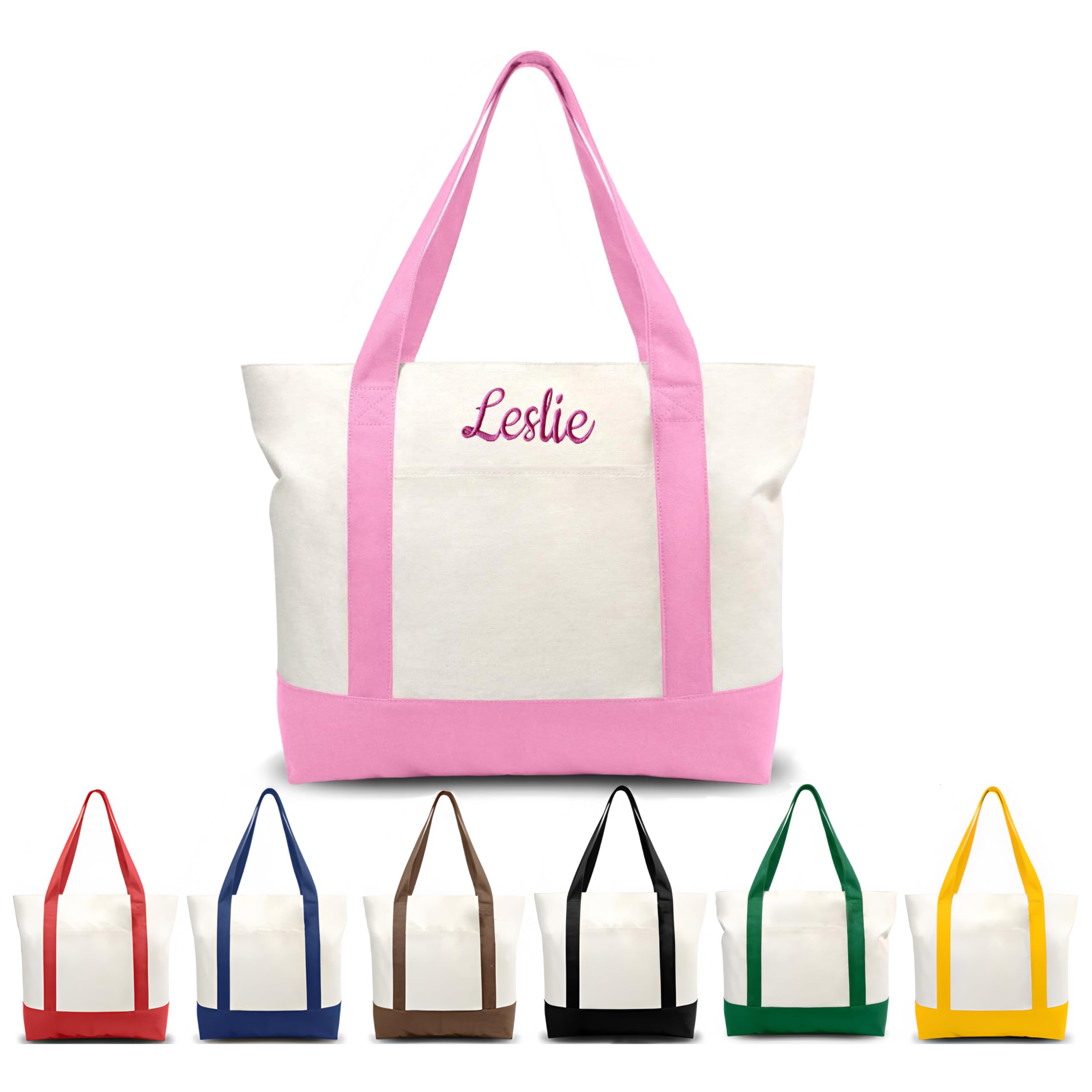 Ulico Personalized Canvas Tote Bag,Custom Blank Tote Bag for Women with Embroidered Name, Reusable Grocery Shopping Bag, Top Zipper Closure, Daily