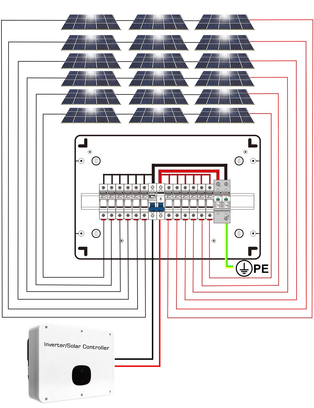 Ochrona przeciwprzepięciowa DC DC DC500 V 10A 6-przewodowa skrzynka przyłączająca do fotowoltaicznego IP65 Obudowa (wyjście 6-w-1 10A)