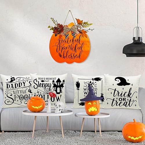 Vista 19 de Letrero de decoración de puerta de Halloween de 12 pulgadas, decoración de Halloween para el hogar, letrero de bienvenida de calavera de Halloween