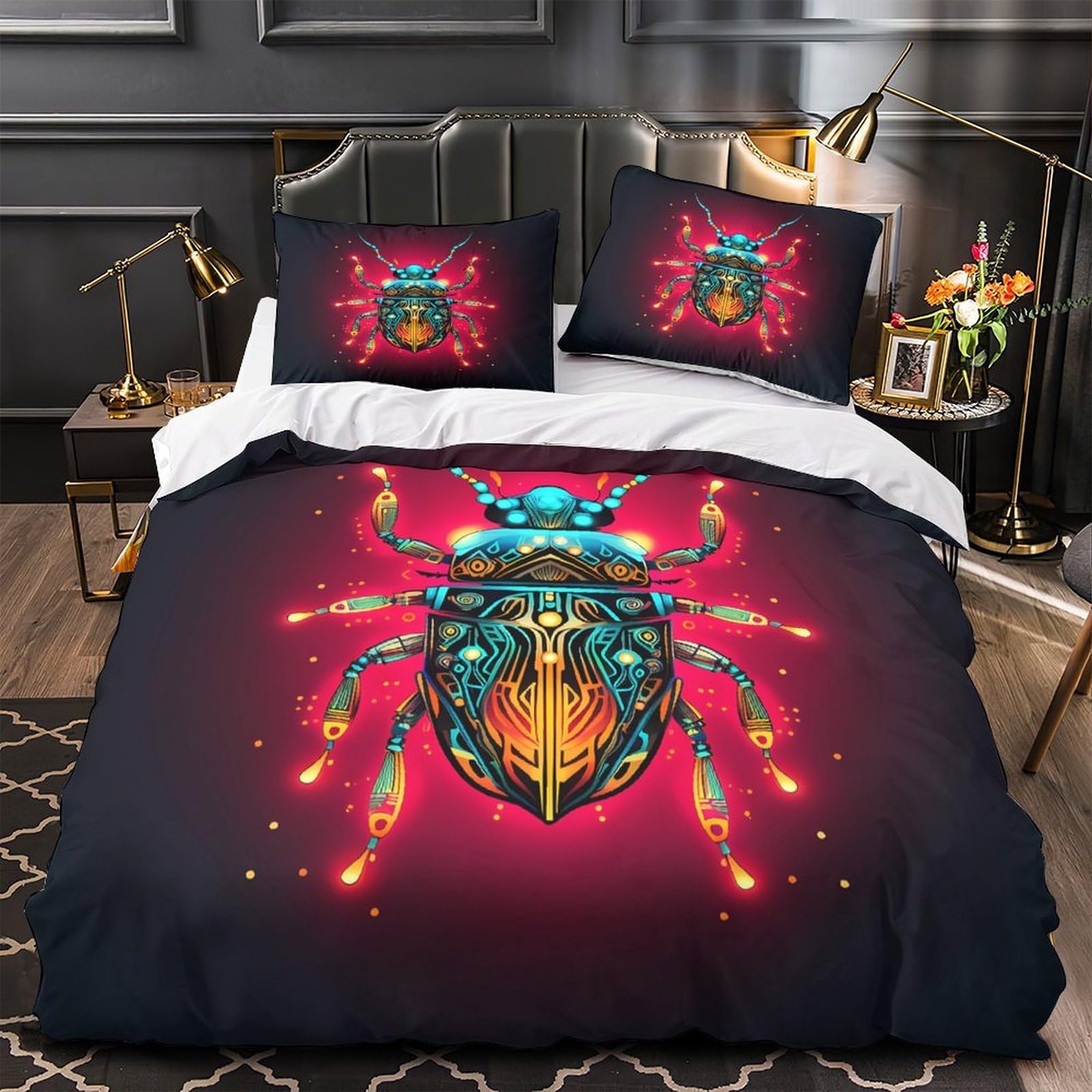 Housse de couette cyber-scarabée lavable facile grand lit enfant motif 3D durable