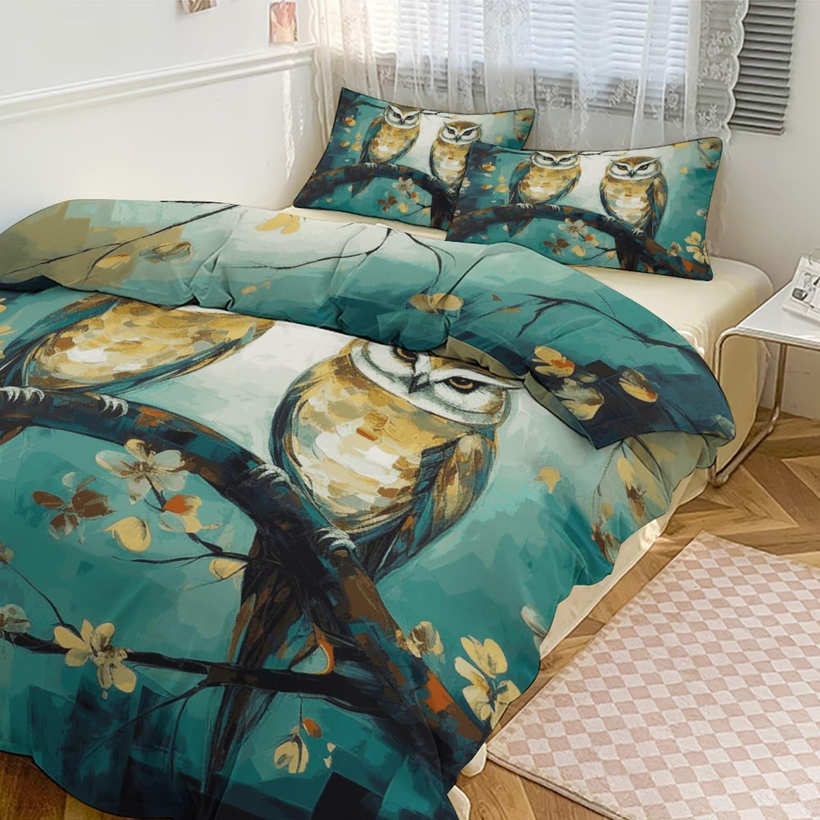 Parure de lit 3 pièces chouette lit double avec couvre-lit épais motif mignon
