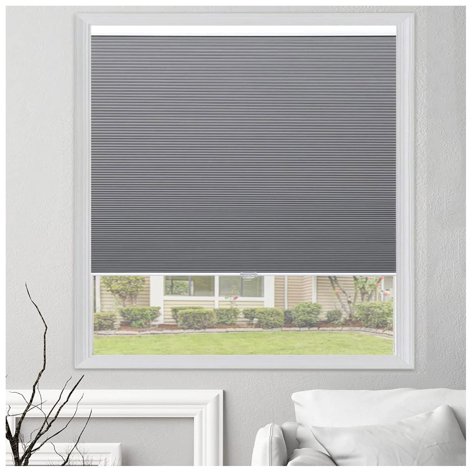 Dlly Grey Room Darkening Honeycomb Blinds, Cellular Shades 30/45/60/75/90/115Cm, Pull Down Cellular Pleated Window Blinds, Light Filtering Honeycomb Shades,-85X100cm/33.5 * 39.4In