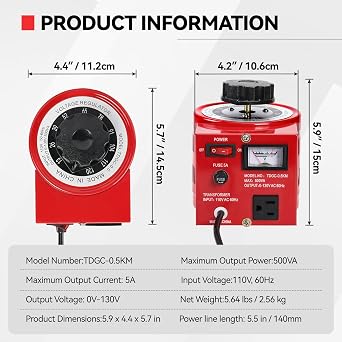 500VA Adjustable Voltage Transformer, 110V Input 0-130V Output AC Voltage Regulator Stabilizer, Stepless Variable Power Converter for Household Industrial Laboratory Equipment Voltage Testing