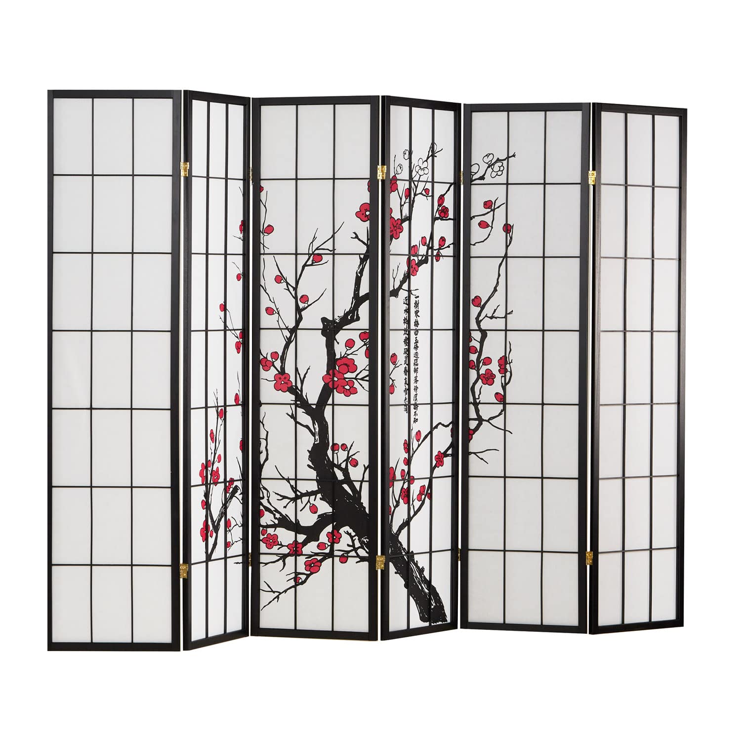Homestyle4u Paravent Kirschblüten Muster 6-teilig, Raumteiler Shoji 179cm hoch, Trennwand innen Reispapier Holz im japanischen Stil, Artikel 2007