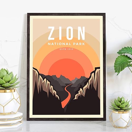 Miniatura 2 de Póster del Parque Nacional Zion, impresiones artísticas de pared de los parques nacionales Zion, póster de viaje retro de Utah, pósteres vintage del