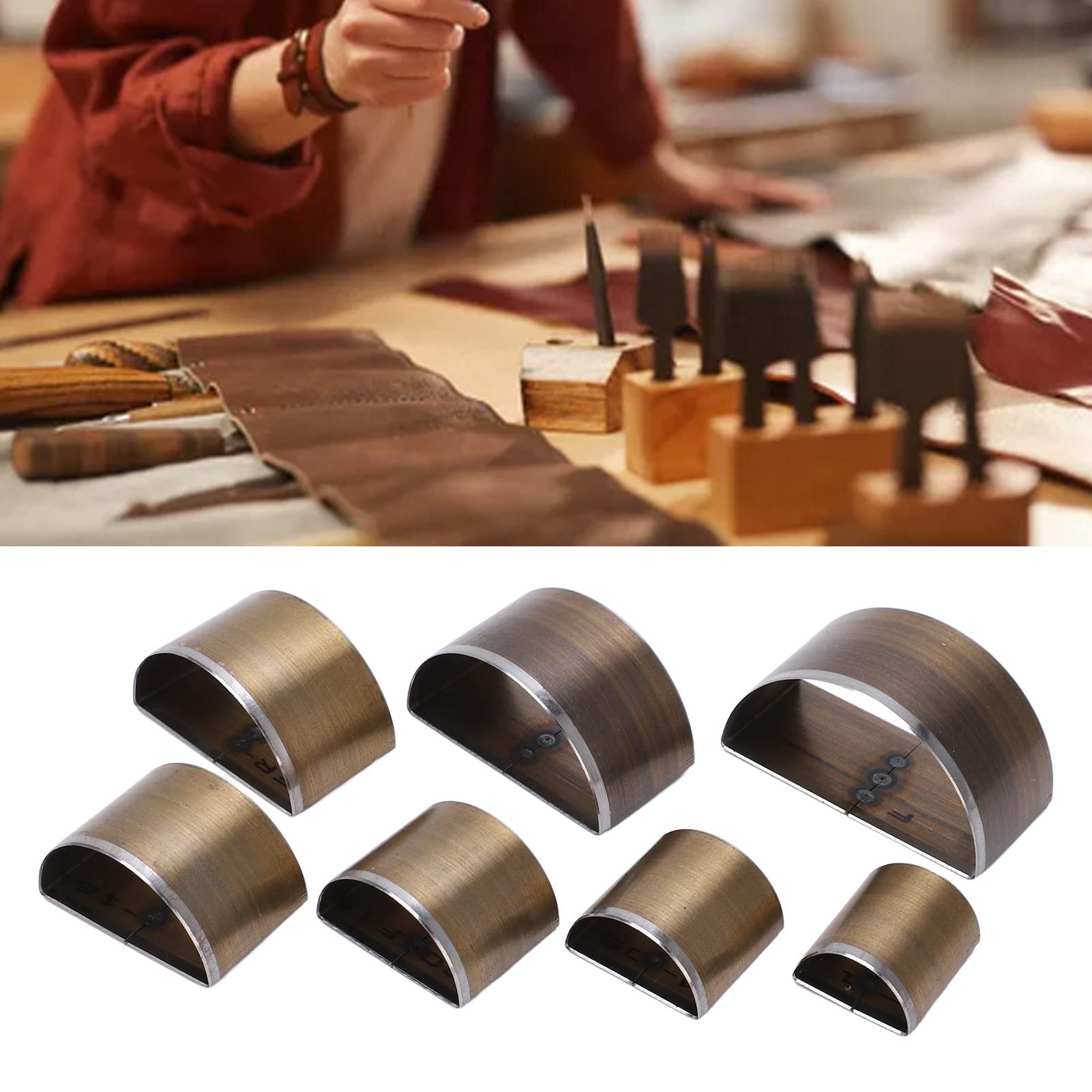 Set di Fustelle per Pelle, 7 Pezzi Semicircolari da 50 mm, Utensili in Acciaio ad Alta Velocità per Lavorazione Artigianale di Pelle, Gomma, Silicone