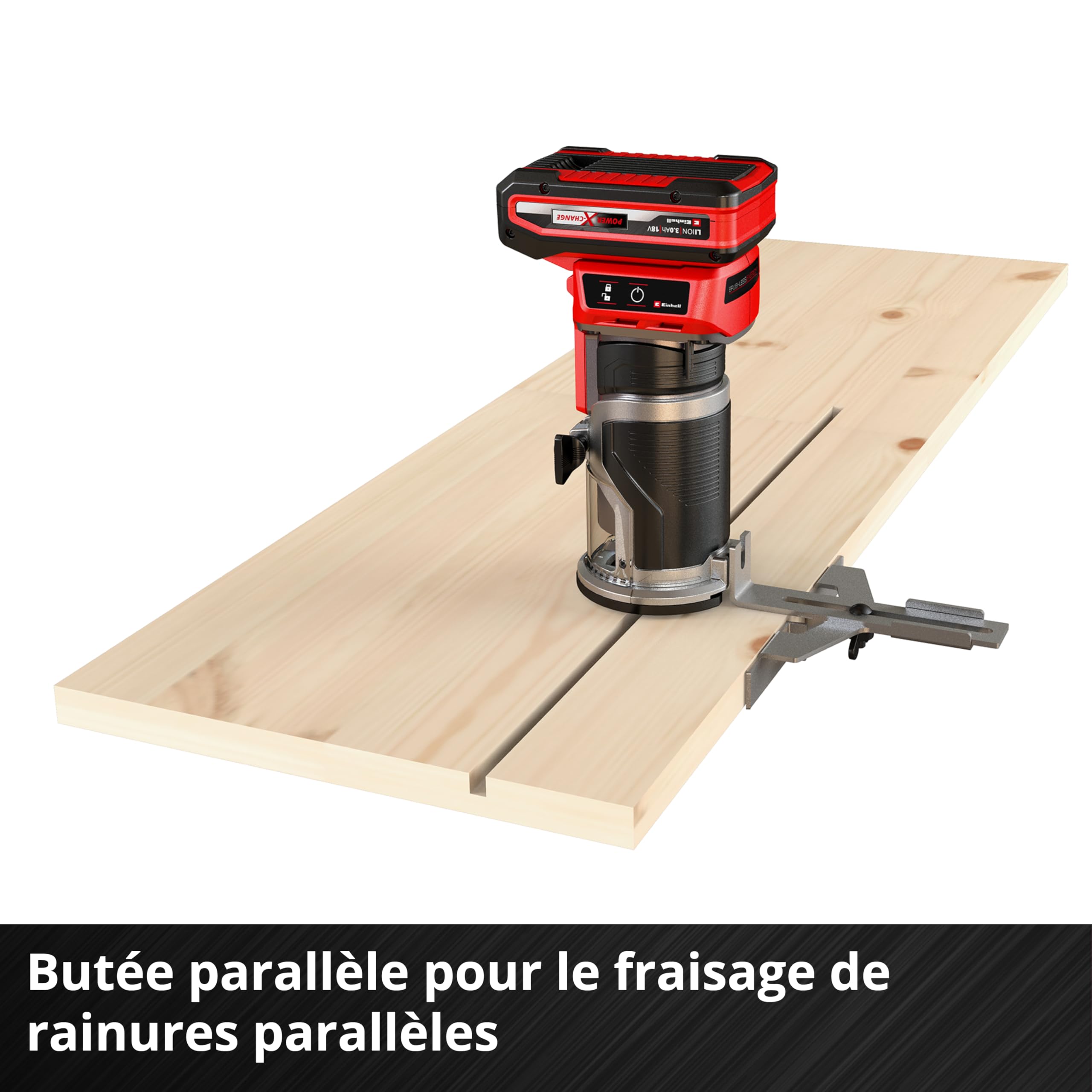 Einhell Professional Affleureuse sans fil TP-ET 18 Li BL-Solo | PXC | 18 V | course 40 mm | moteur Brushless | Ø 6 et 8 mm | guide parallèle | LED | accessoires | sans batterie