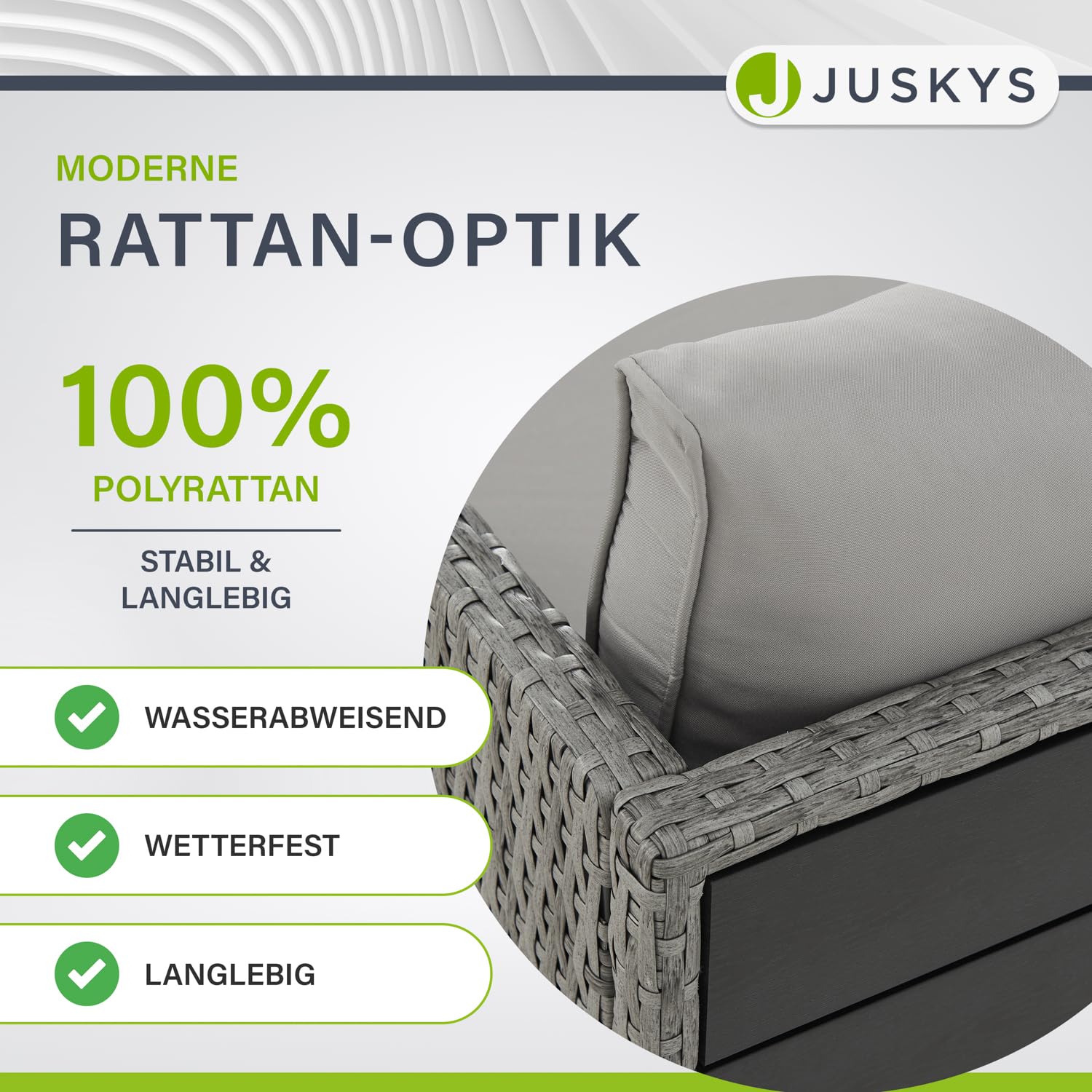 Juskys 2 w 1 zestaw mebli ogrodowych z polirattanu Jamaika, stół ogrodowy, do salonu, na balkon, do ogrodu, kolor szary