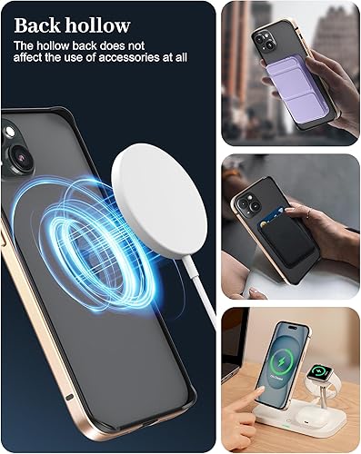 Miniatura 4 de Funda delgada de metal para iPhone 15, interior de TPU suave + parachoques chapado en metal compatible con carga inalámbrica a prueba de golpes con