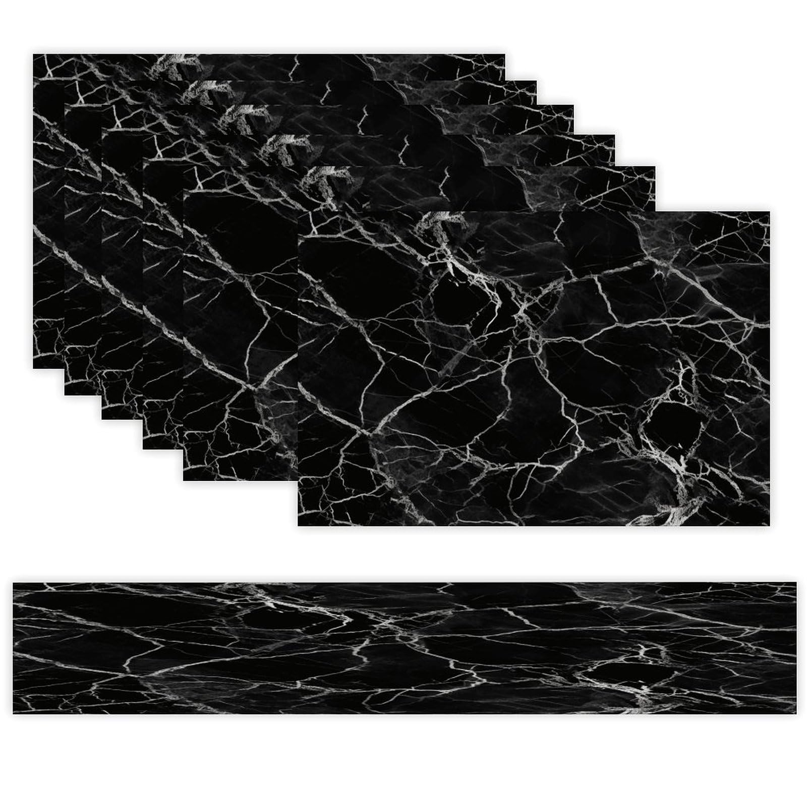 Black Marble Table Runner and Placemats Set of 6 Heat Resistant Washable Linen Place Mats Farmhouse Long Table Runner Xmas Kitchen Table Mats Art Dining Table Decor for Daily Use