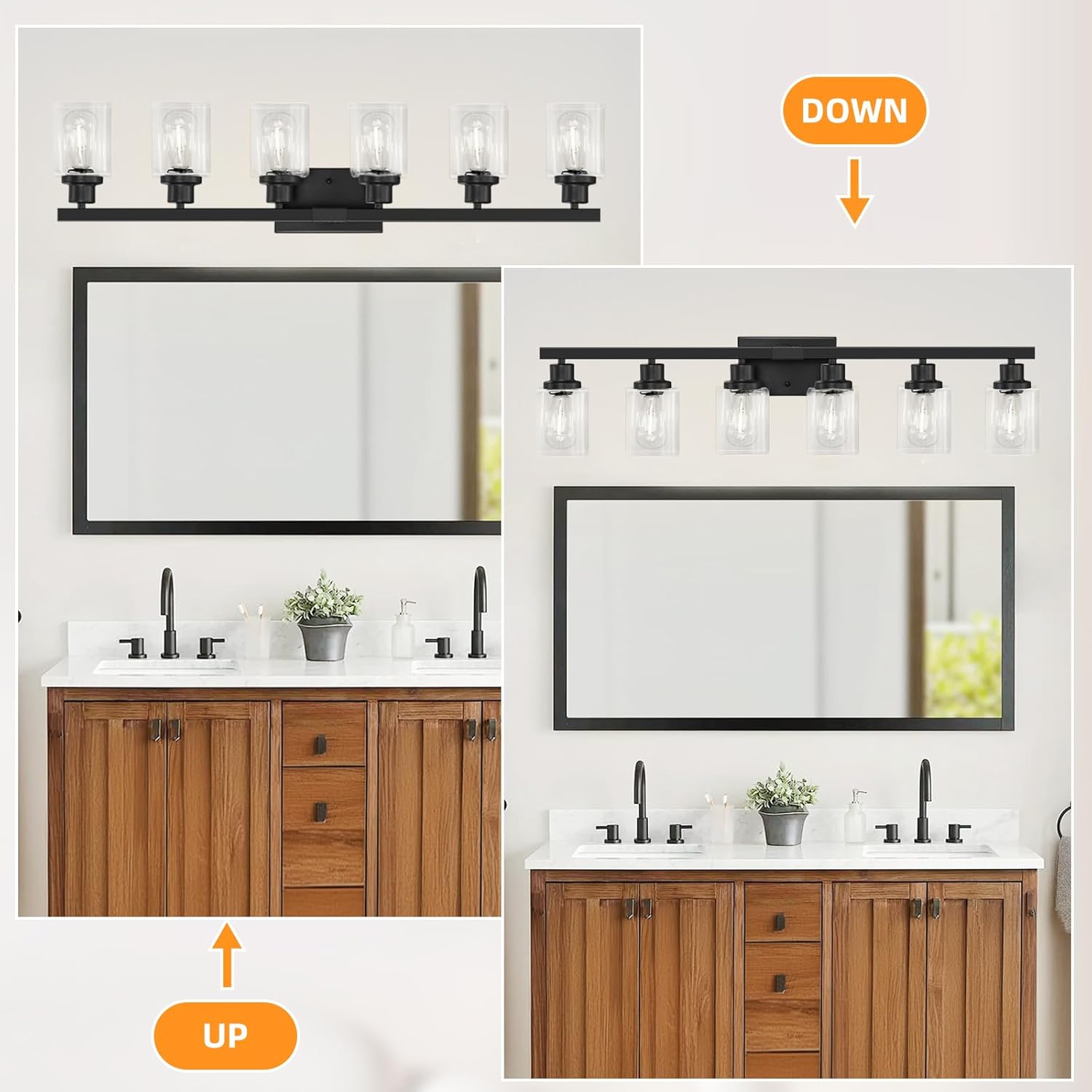 6-Light Black Vanity Lights for Bathroom, 38'' Modern Bathroom Vanity Lighting Fixtures for Mirror, Matte Black Bathroom Light Fixtures, Black Wall Sconces for Bedroom Living Room Hallway