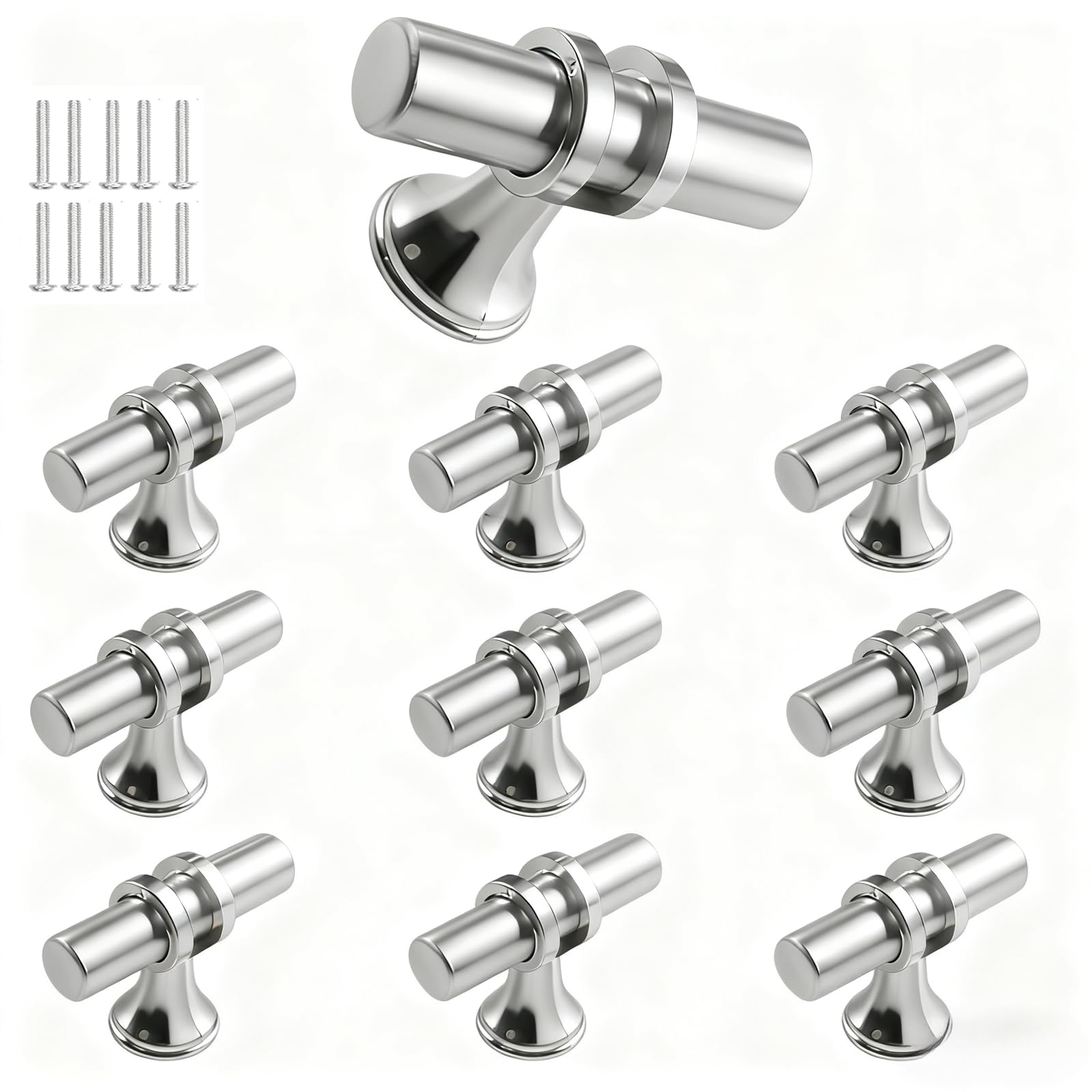 GLDFYYDS 10pcs Cabinet Handles & Wardrobe Door Pulls, Stainless Steel Modern Minimalist Drawer Handles, Upgrade Replacement Hardware Fittings for Kitchen Cabinet & Bedroom Drawers (Silver)