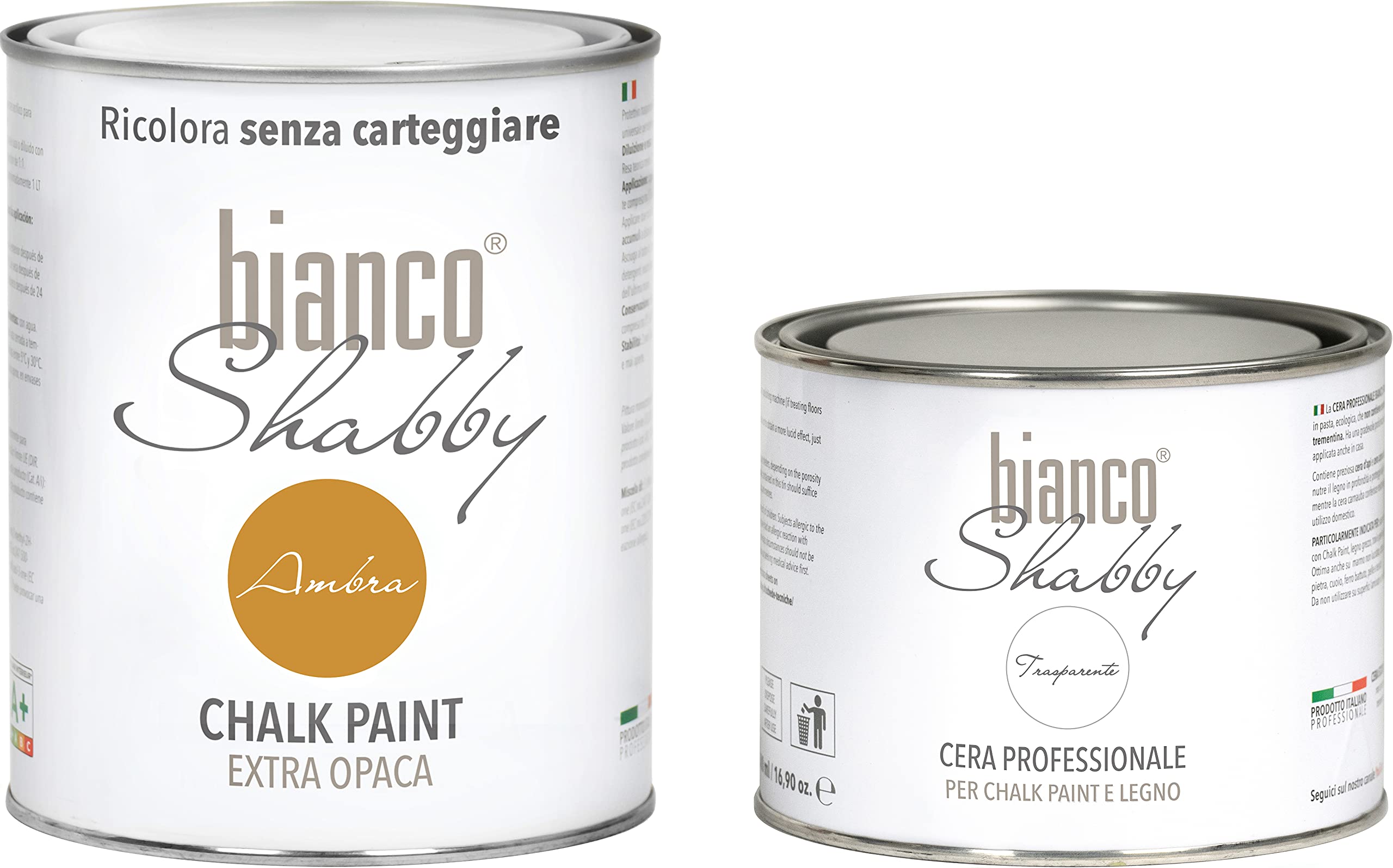 Chalk Paint ámbar y cera neutra – Pintura Shabby Chic (1 litro) + cera profesional (500 ml)