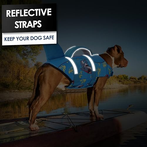 Vista 26 de AOFITEE Chaleco salvavidas para perros, ajustable, de ripstop con asa de rescate para perros pequeños, medianos y grandes, 5 tamaños, s, Salvavidas