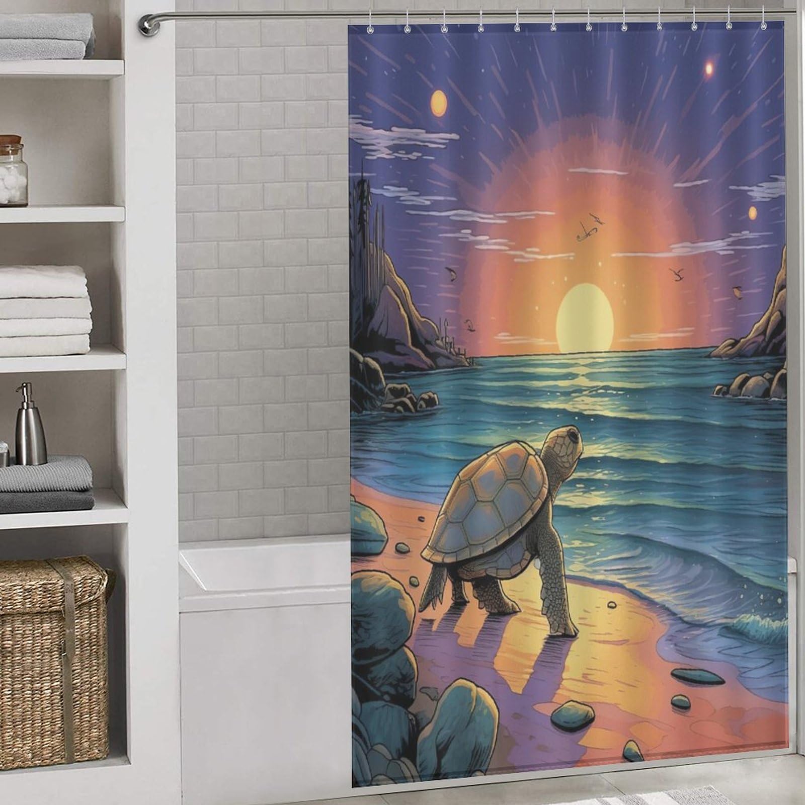 Rideau de bain tortue tissu imperméable finitions haut de gamme