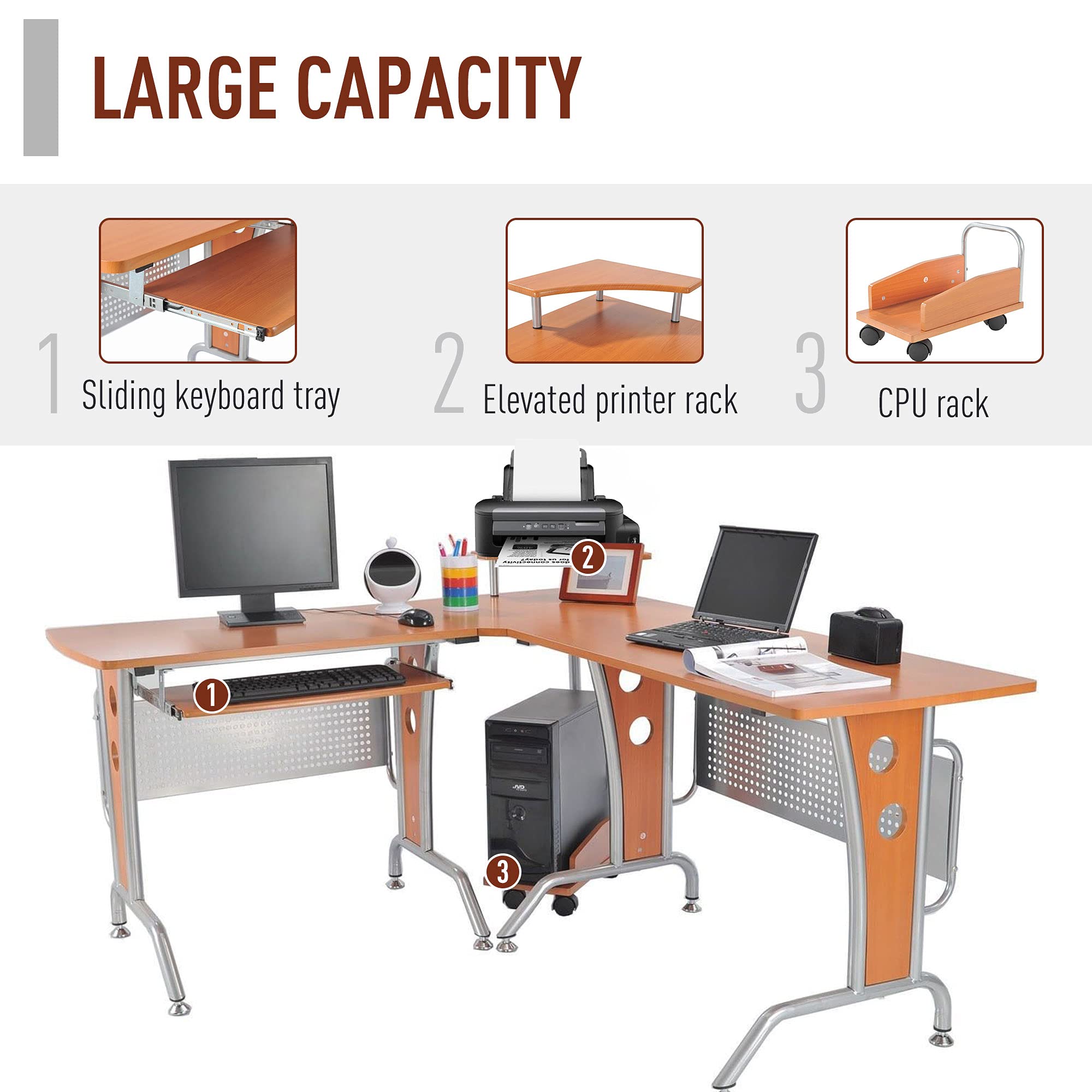 LShaped Corner Computer Office Desk Workstation with Elevated