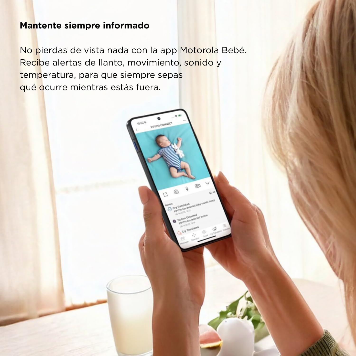 Motorola Nursery PIP1710 Connect – Vigilabebés Wi-Fi con Cámara HD Motorizada y Pantalla Táctil de 5” | Detección y Traducción de Llanto, App Motorola Bebé, Visión Nocturna, Montaje para Cuna