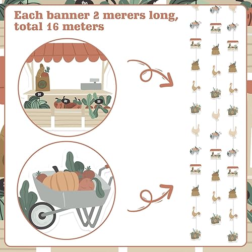 Miniatura 6 de Cheereveal Guirnalda de serpentinas con temática de mercado de agricultores, retro cultivado localmente, para jardinero, colgantes de techo, para