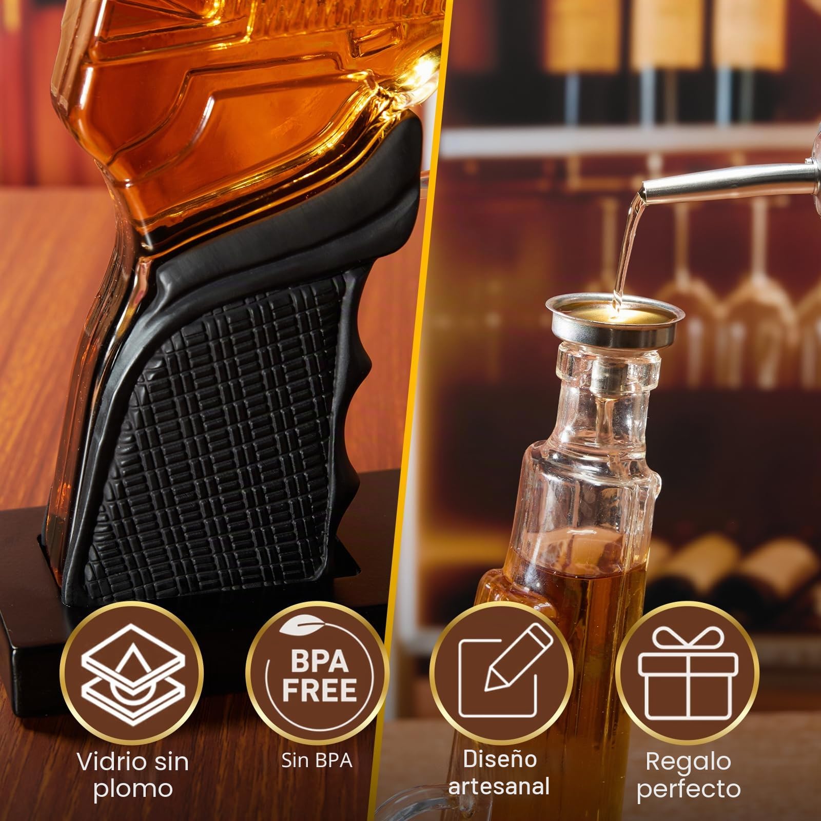 Juego de decantador de whisky para hombre, decantador de pistola de 400 ml + 2 vasos de granada, juegos de decantador de whisky premium para hombres, gran idea de regalo para ocasiones especiales y