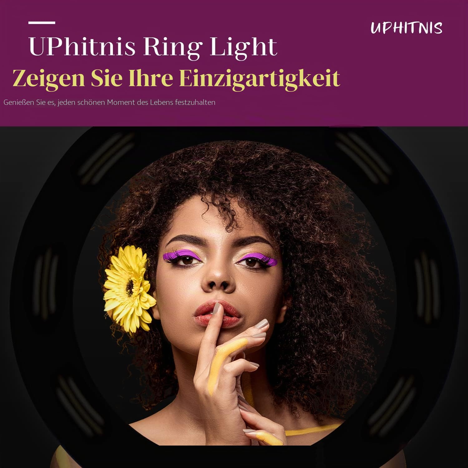 UPhitnis 12 Zoll Ringlicht mit Stativ Handy, Ringlicht mit 63 Zoll Stativ Selfie Ringleuchte mit 3 Farbe und 10 Helligkeitsstufen für Make-up,Live-Streaming,YouTube, Tiktok, Vlog und Fotografie