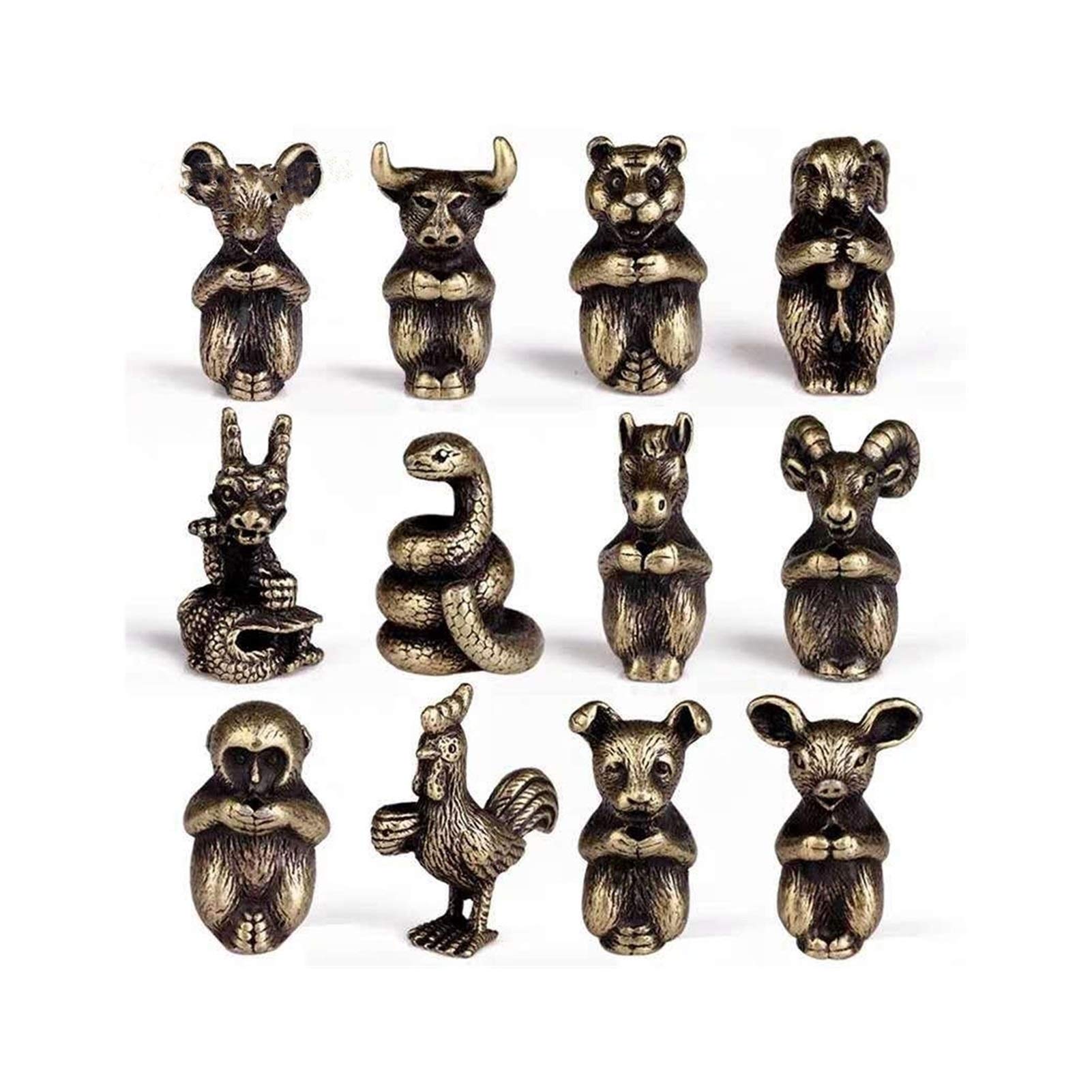 Skulptur 12 Tierkreisverzierungen Räucherstäbchen Mini Niedlichen Weihrauchbrenner Antik Kupfer Kleiner Tier Weihrauchhalter for Zuhause oder Büro Skulpturen Deko (Color : 1)