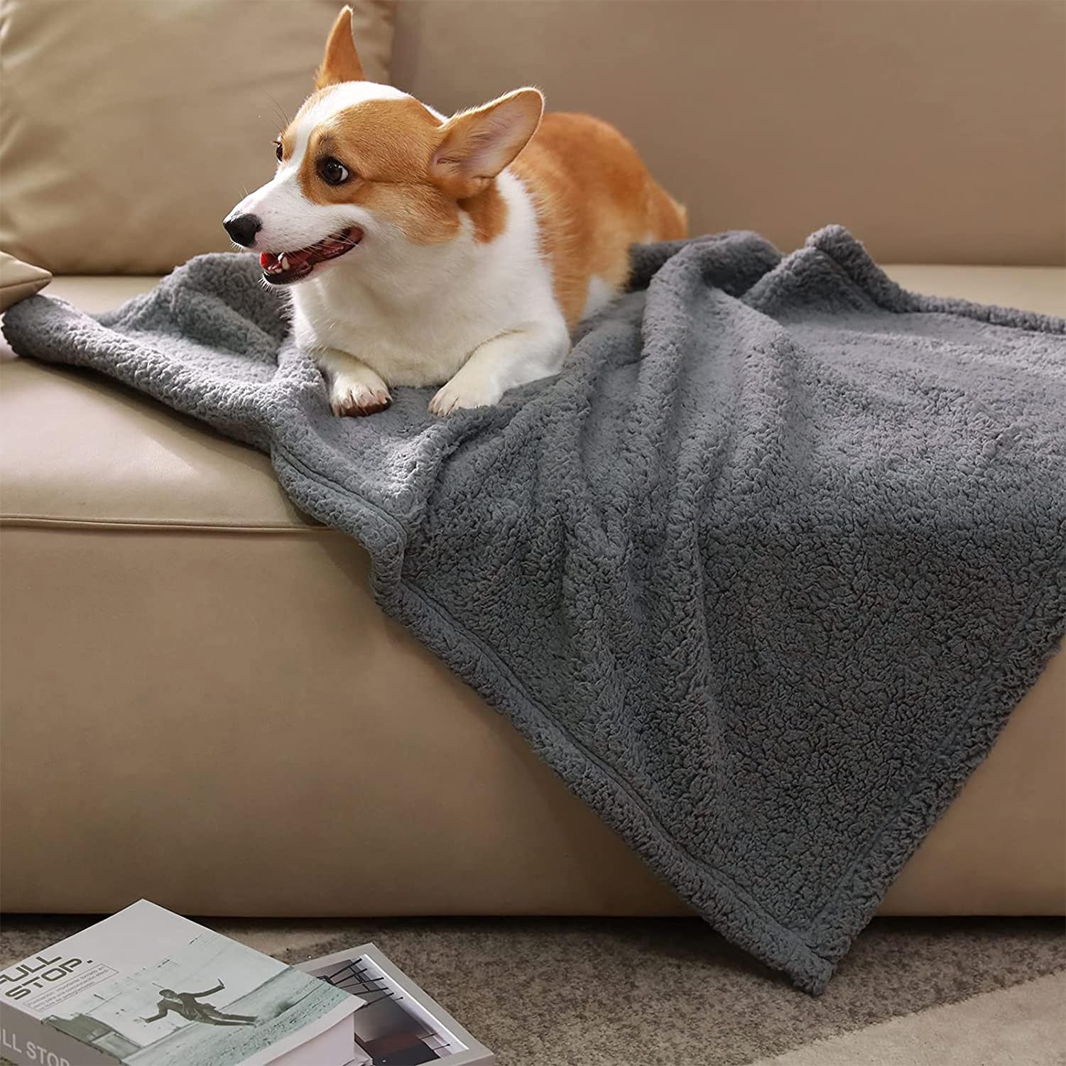 Wlian Waterproof Dog Blanket, Large 100x120cm Reversible Pet Throw – Soft, Durable & Washable Sofa or Bed Protector, Grey