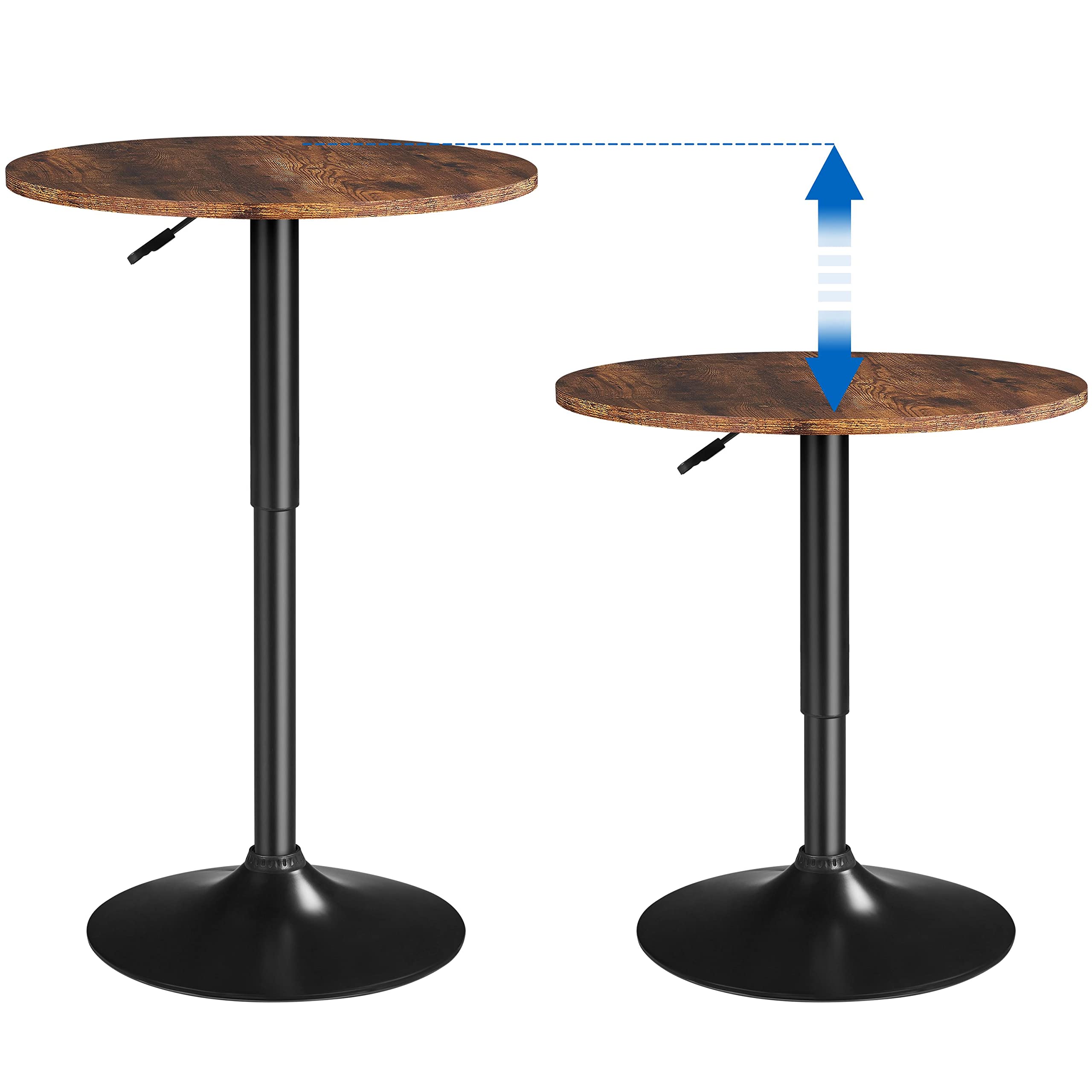 Yaheetech Table de Bar Ronde Haute Cuisine Mange-Debout avec Plateau en Bois MDF Réglable en Hauteur Pivotante à 360° pour Bistro Salon Salle à Manger Terrasse Café Brun Rustique