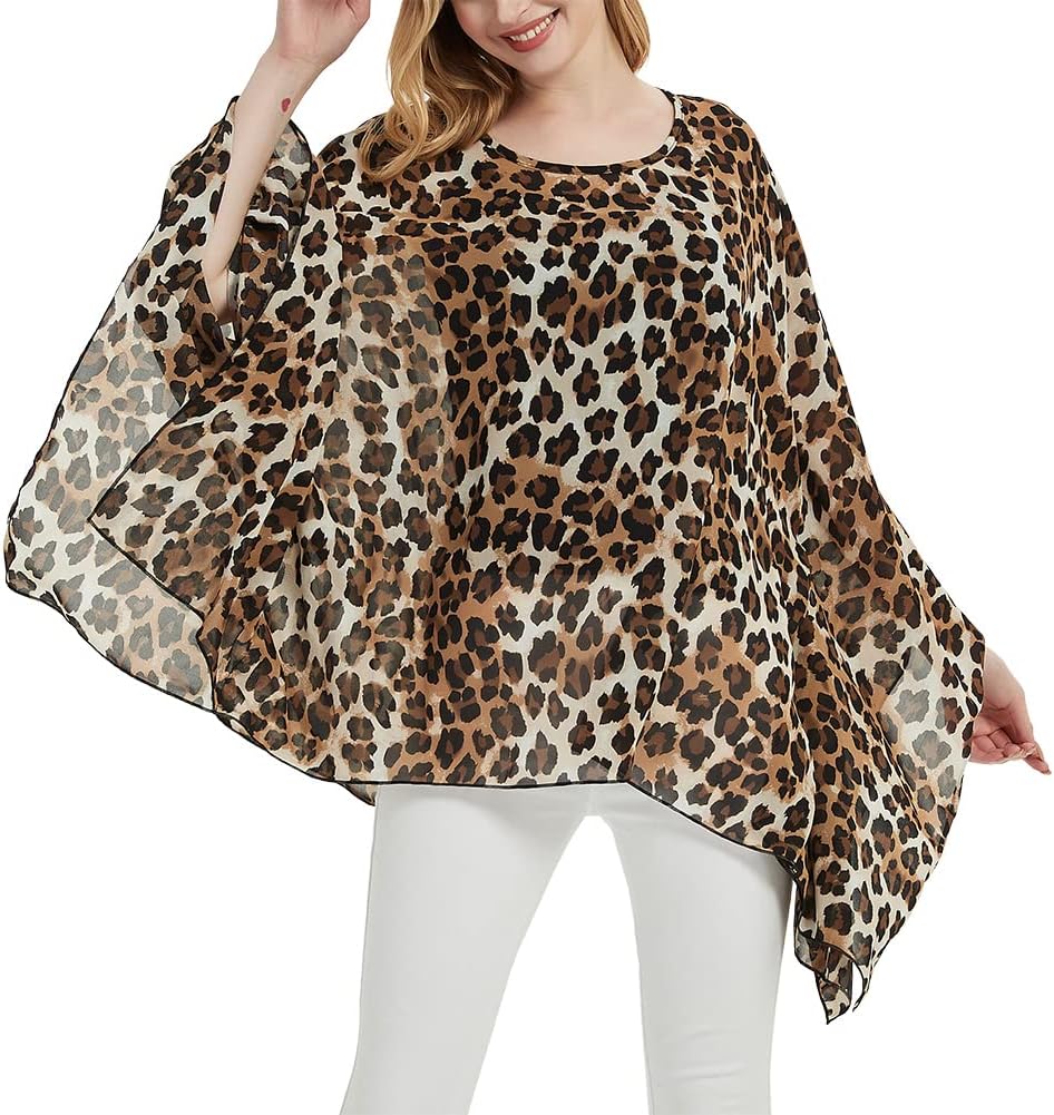 Wiiiwish Women's Loose Solid Long Batwing Sheer Chiffon Caftan Wrap Poncho Tunic Top Topper