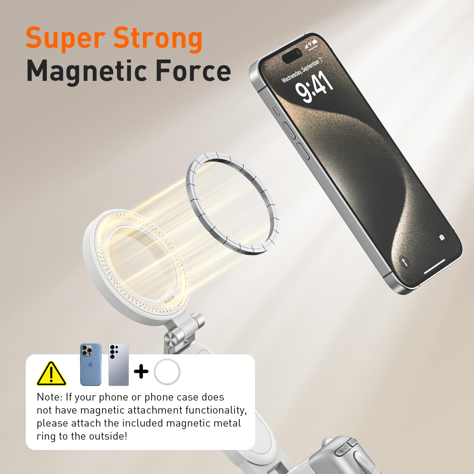 AMAZEAR Treppiede smartphone (4 in 1), Selfie stick magnetico multifunzionale per iPhone, Impugnatura portatile per smartphone con telecomando Bluetooth rimovibile e zoom regolabile per foto, Bianco